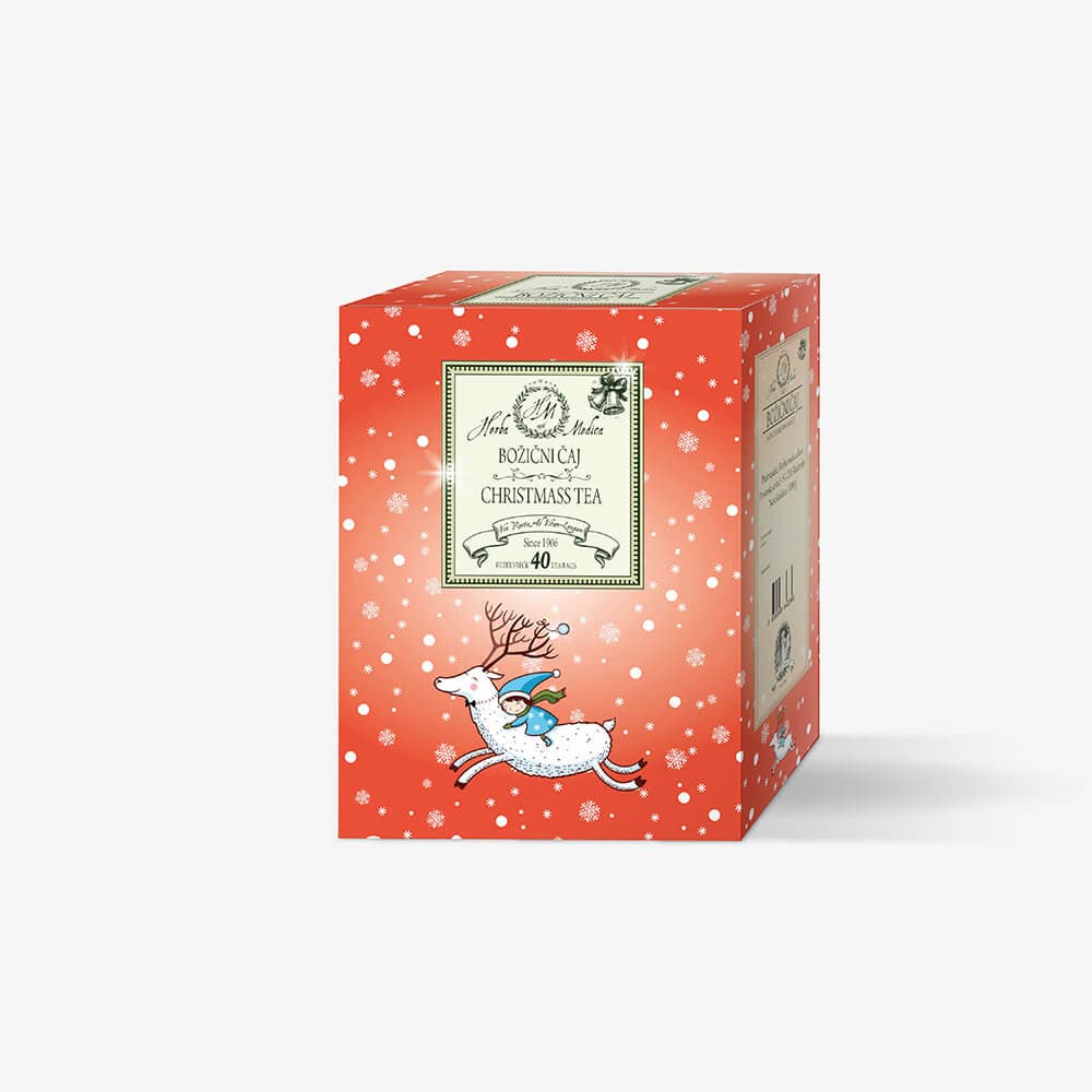 Herba Medica Božična škatla čaja s prazničnimi jelenčki in snežinkami