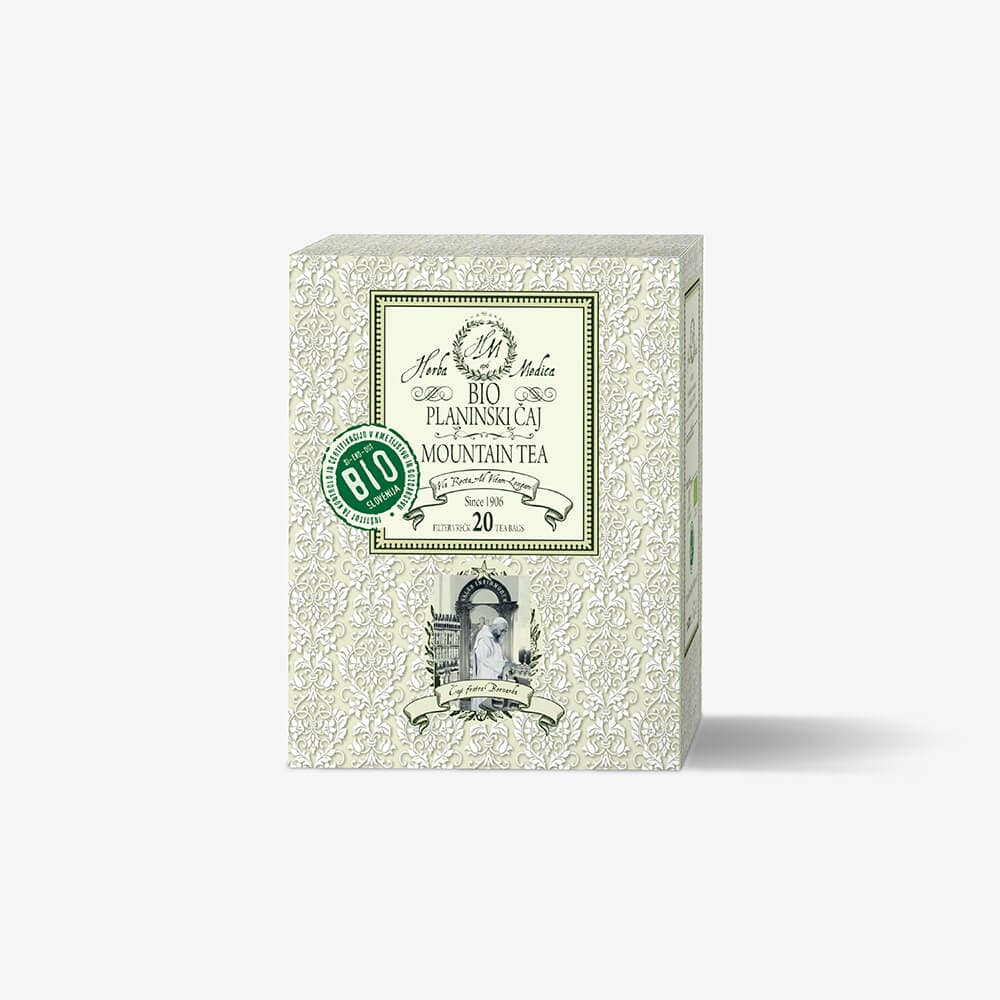Embalaža za ekološki gorski čaj Herba Medica z okolju prijaznim dizajnom