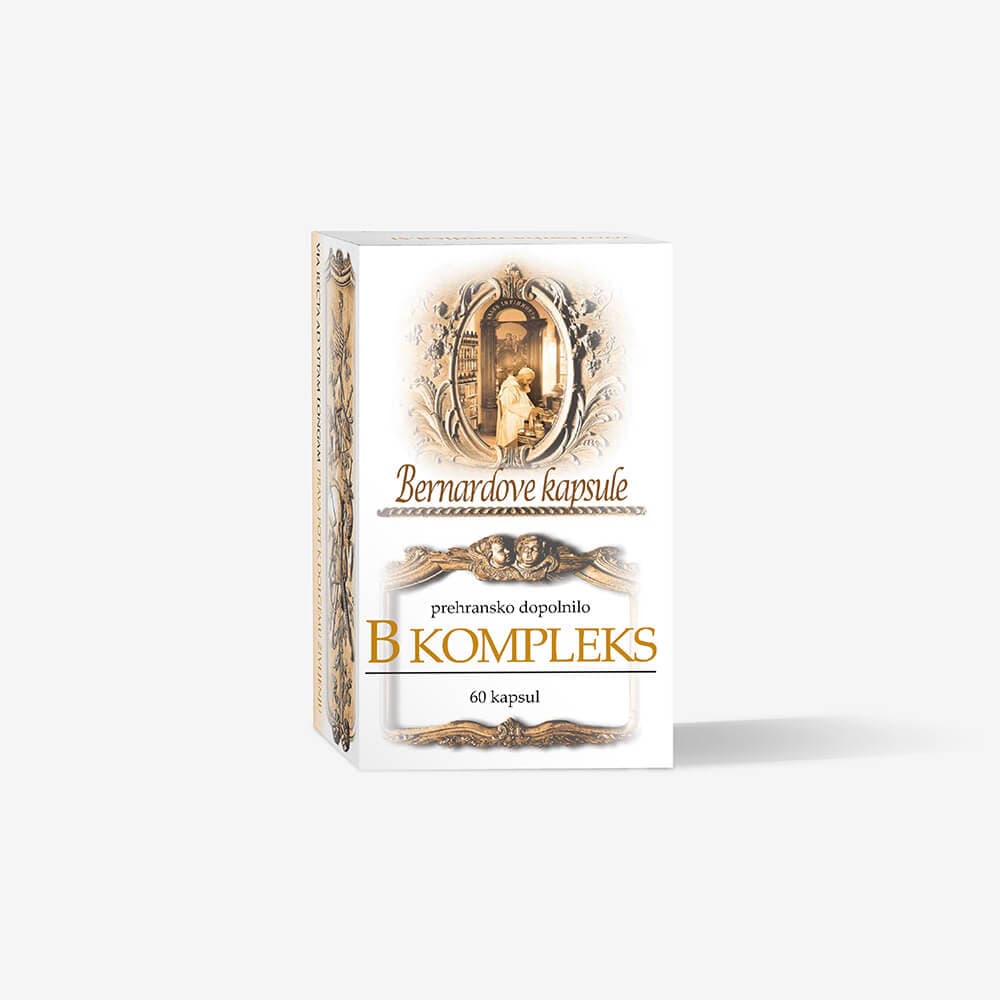 B kompleks prehransko dopolnilo v škatli s 60 kapsulami za zdravje.