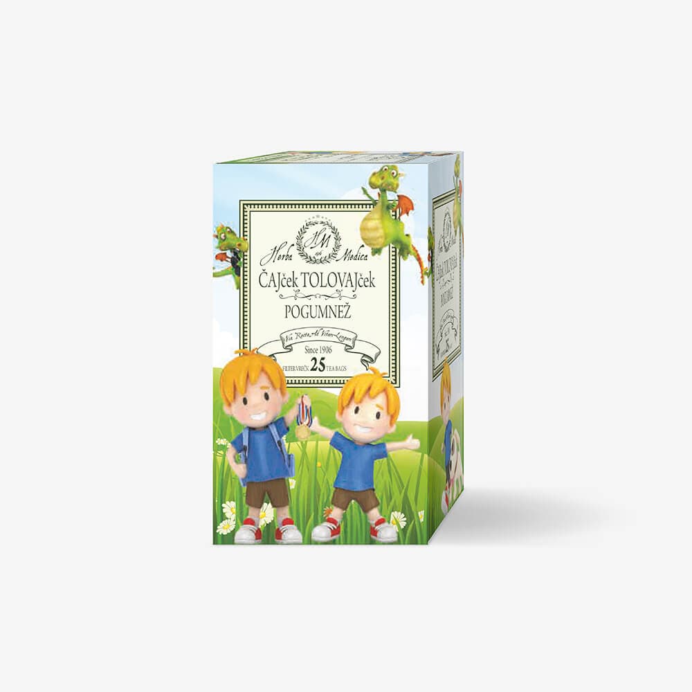Otroška škatla z zeliščnim čajem z liki in živahno obliko embalaže
