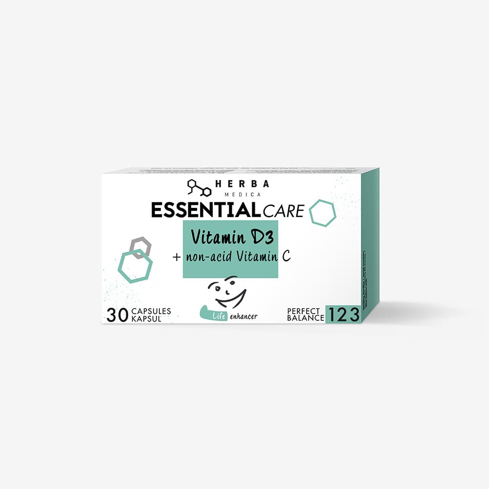 Herba Medica EssentialCare kapsule z vitaminom D3 in nekislim vitaminom C